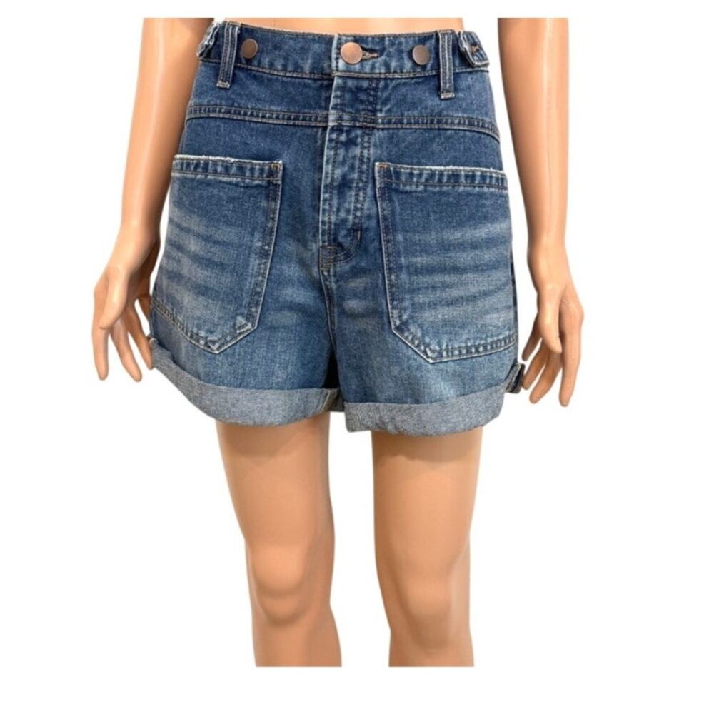new MNK 10 cuffed high waist tab distressed denim jean shorts SH 3464